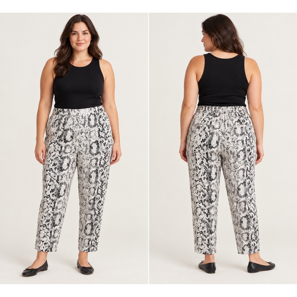 J.Crew Jamie Pant Snakeskin Print Tapered Leg Elastic Waist Gray Black Size 14